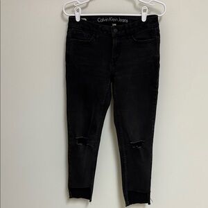 Calvin Klein Women's Distressed Black Ankle Jeans